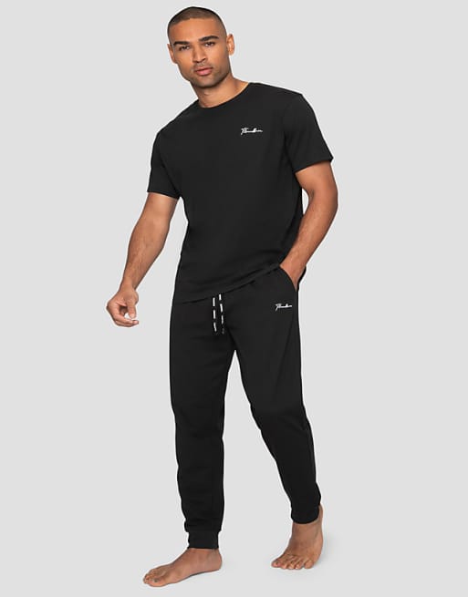 Threadbare 'elton' cotton blend jersey pyjama set in black