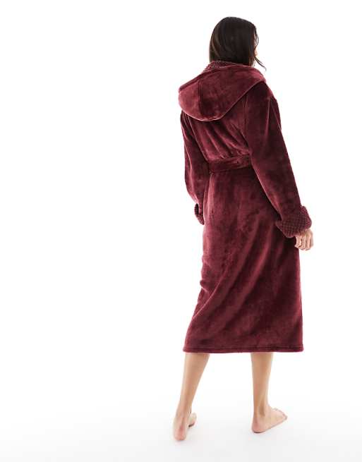 Threadbare Long Fluffy Dressing Gown In Fig