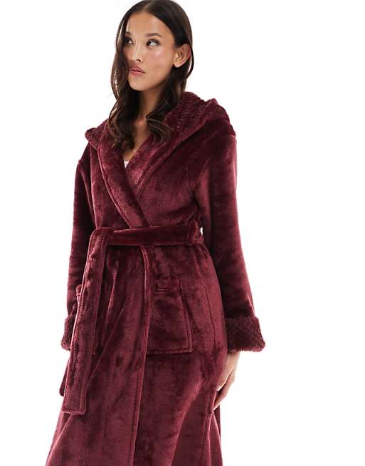 Threadbare Long Fluffy Dressing Gown In Fig