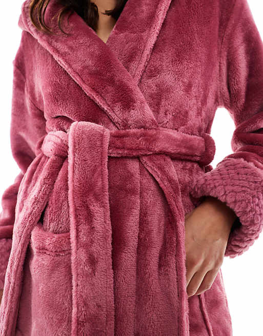 Threadbare Long Fluffy Dressing Gown In Pink