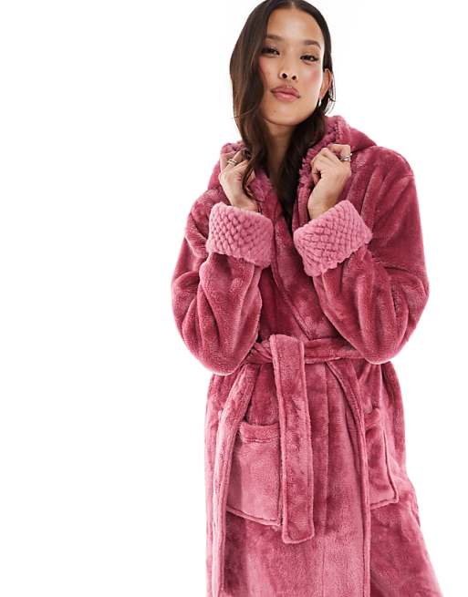 Threadbare Long Fluffy Dressing Gown In Pink