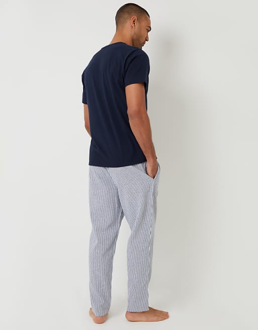 Threadbare Short Sleeve Top & Stripe Pants Pyjama Set In Navy