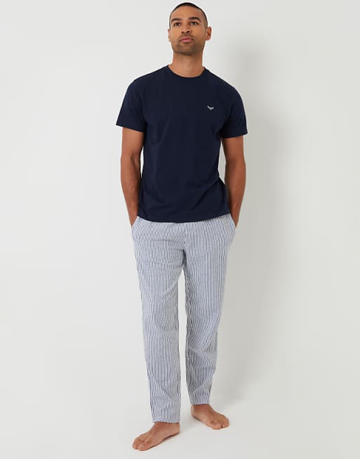 Threadbare Short Sleeve Top & Stripe Pants Pyjama Set In Navy