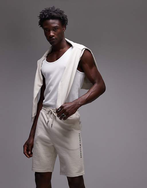 Tommy Hilfiger logo jersey shorts in off white