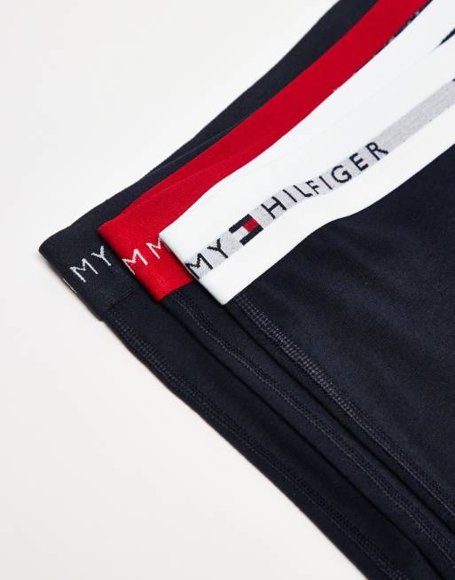 Tommy Hilfiger Signature Cotton Essentials 3 Pack Boxer Briefs In Navy With Navy/white/red Waistband