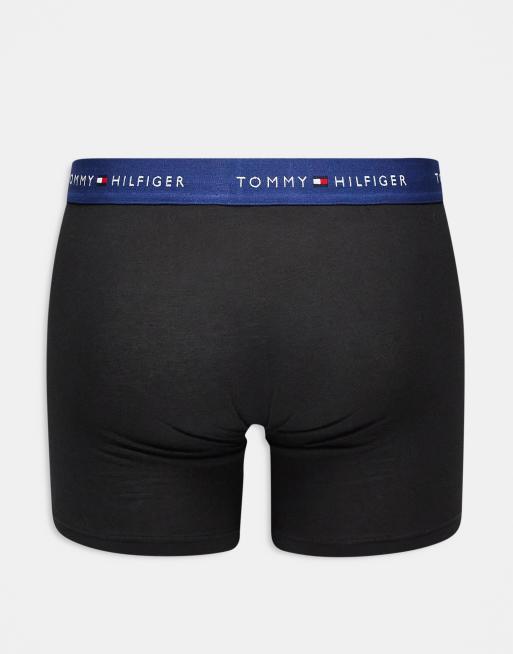 Tommy Hilfiger Signature Cotton Essentials 3 Pack Boxer Briefs In Black With Green/blue Waistbands