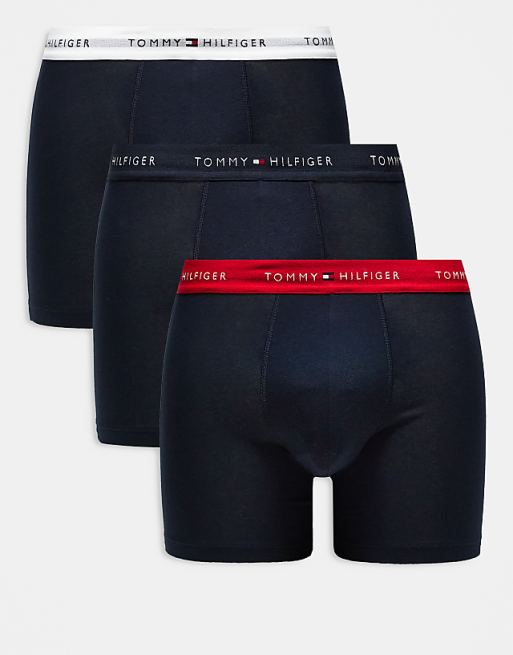 Tommy Hilfiger signature cotton essentials 3 pack boxer briefs in navy with navy/white/red waistband