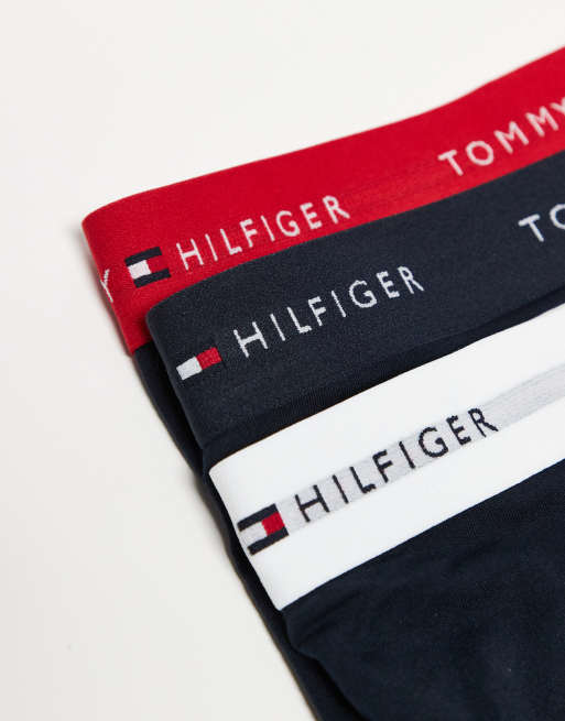 Tommy Hilfiger Signature Essential 3 Pack Trunk With Coloured Waistband In Navy