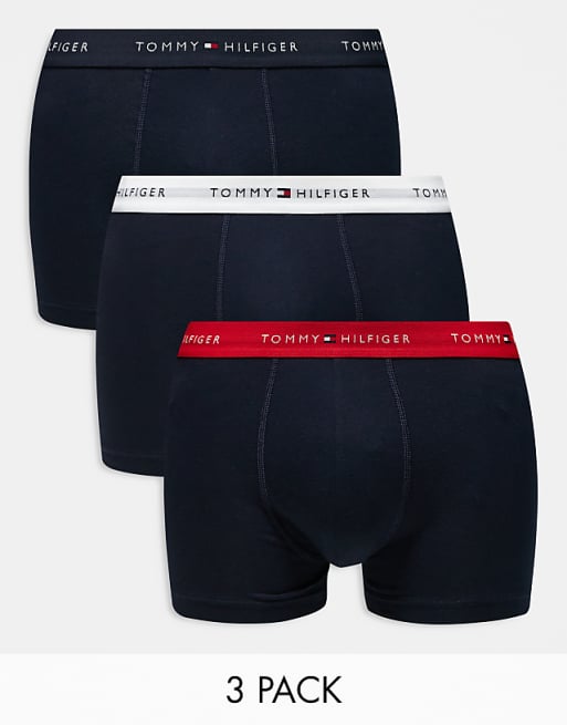Tommy Hilfiger Signature Essential 3 pack trunk with coloured waistband in navy