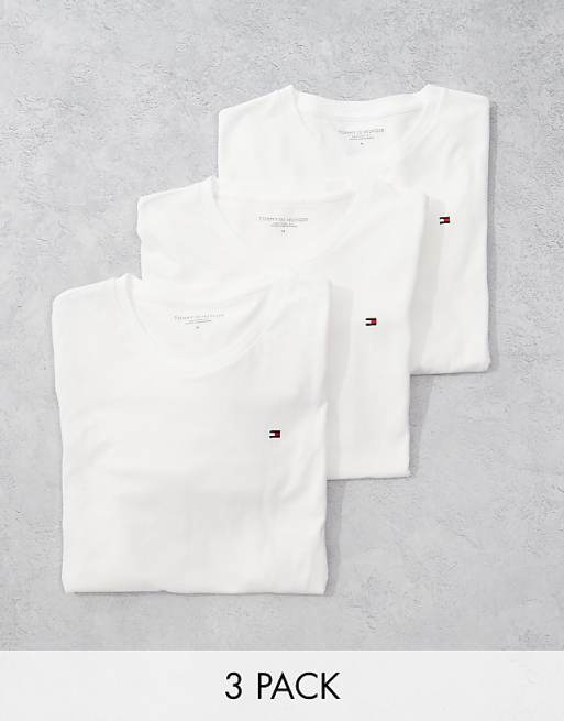 Tommy Hilfiger Signature Essential flag logo 3 pack t-shirt in white