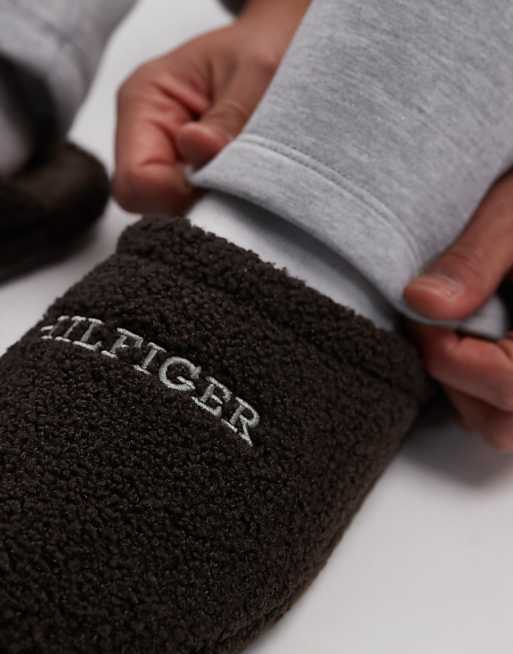 Tommy Hilfiger Teddy Slippers In Dark Brown
