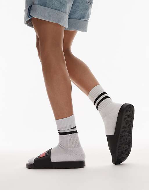 Tommy Jeans Flag Sliders In Black