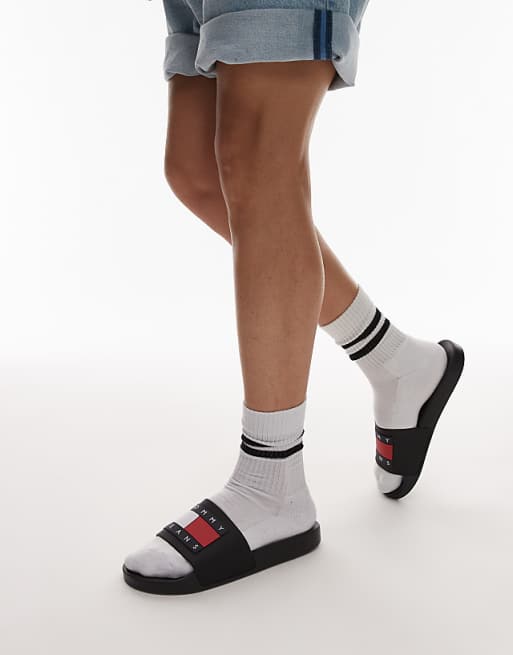 Tommy Jeans Flag Sliders In Black