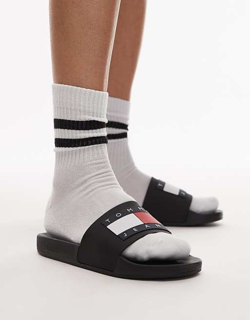 Tommy Jeans flag sliders in black