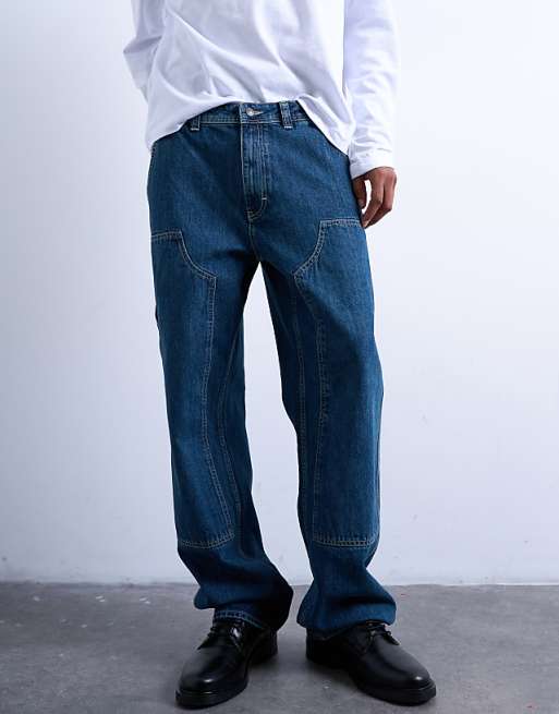 Topman Baggy Carpenter Jean In Mid Wash