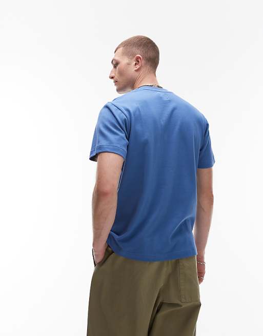 Topman Crop Fit T-shirt With Flower Embroidery In Blue