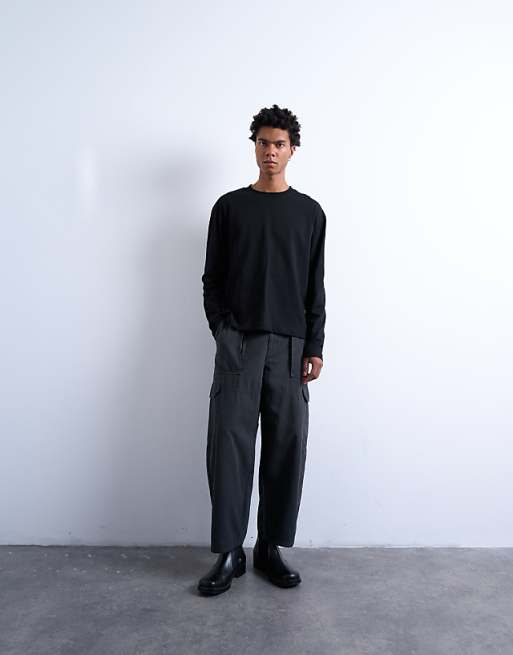 Topman Cropped Fit Long Sleeve T-shirt In Black