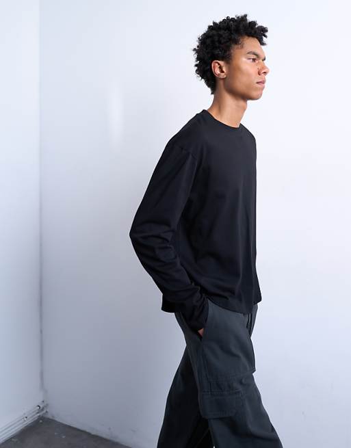Topman Cropped Fit Long Sleeve T-shirt In Black