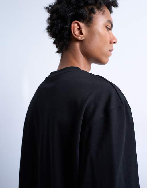 Topman Cropped Fit Long Sleeve T-shirt In Black