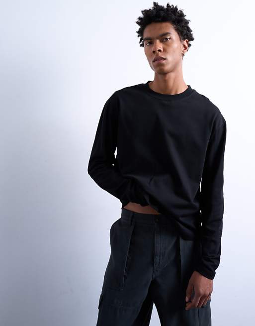 Topman cropped fit long sleeve t-shirt in black