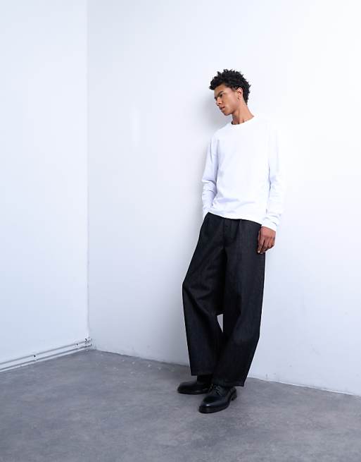 Topman Cropped Fit Long Sleeve T-shirt In White