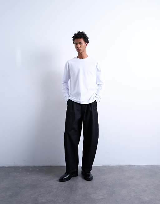 Topman Cropped Fit Long Sleeve T-shirt In White