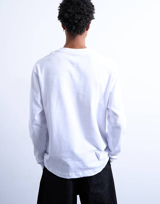 Topman Cropped Fit Long Sleeve T-shirt In White