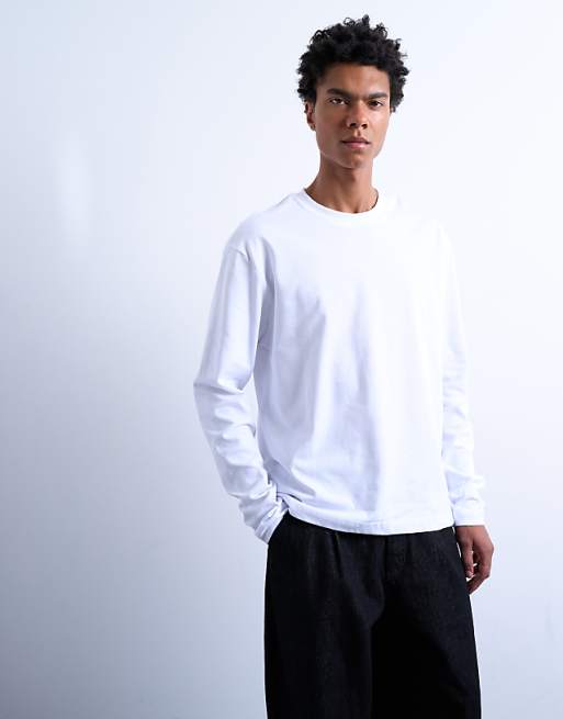 Topman cropped fit long sleeve t-shirt in white