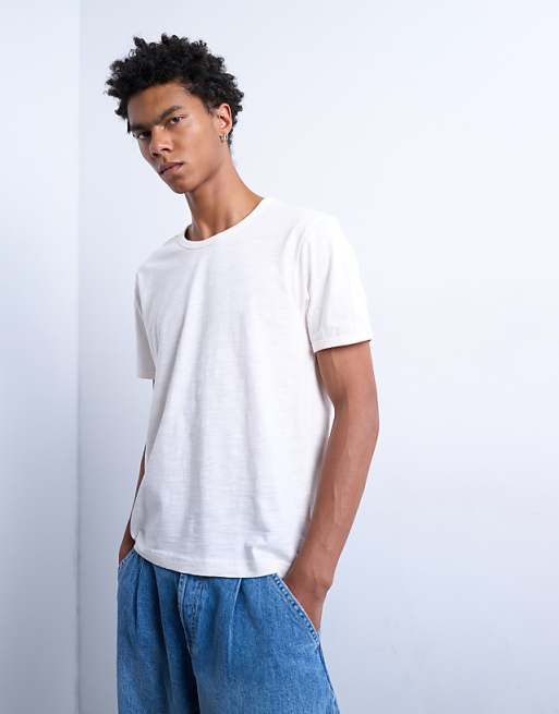 Topman Cropped Fit Slub T-shirt In White