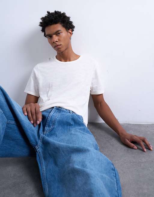 Topman cropped fit slub t-shirt in white
