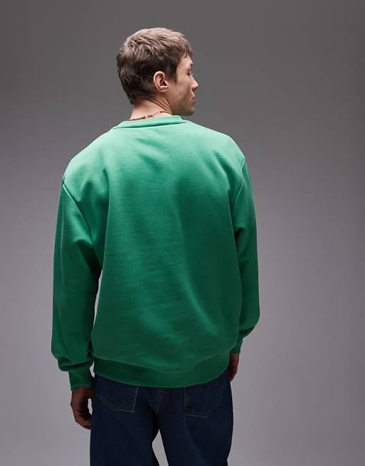 Topman Oversized Fit Sweatshirt With Boston Chenille Embroidery In Green
