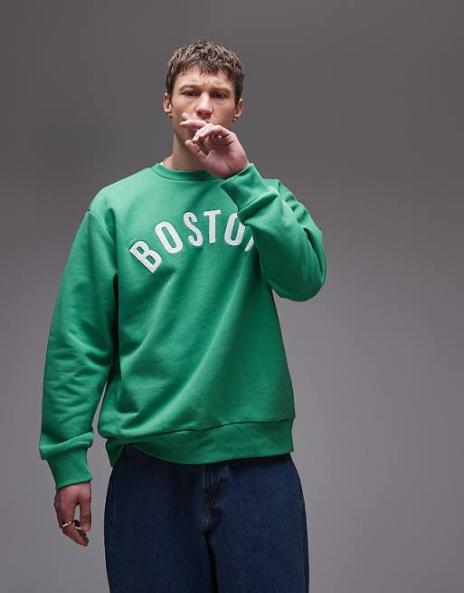 Topman oversized fit sweatshirt with Boston chenille embroidery in green