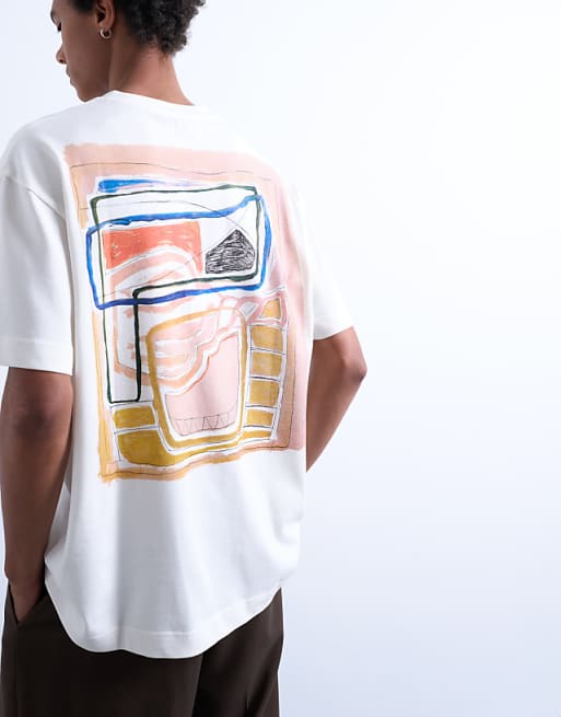 Topman Oversized Fit T-shirt With Abstract Block Print In Ecru