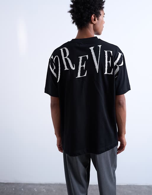 Topman Oversized Fit T-shirt With Forever Embroidery In Black