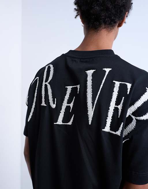 Topman Oversized Fit T-shirt With Forever Embroidery In Black