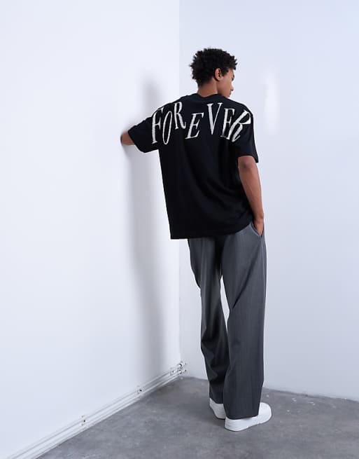 Topman oversized fit t-shirt with Forever embroidery in black Topman oversized fit t-shirt with Forever embroidery in black