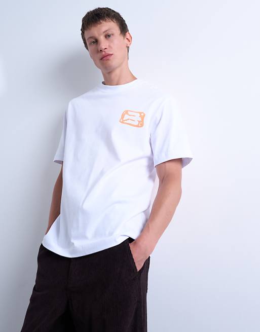 Topman Oversized Fit T-shirt With Front And Back Bird Doodle Print And Embroidery In White