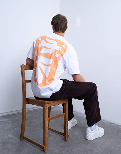 Topman oversized fit t-shirt with front and back bird doodle print and embroidery in white