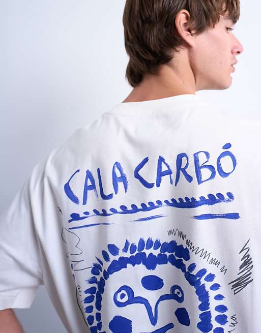 Topman Oversized Fit T-shirt With Front And Back Cala Carbo Print In Ecru