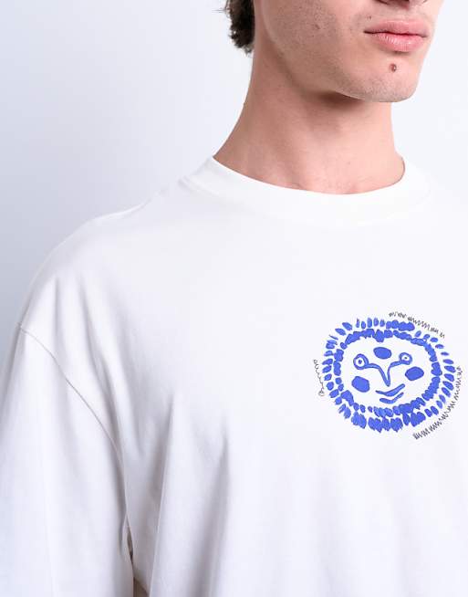 Topman Oversized Fit T-shirt With Front And Back Cala Carbo Print In Ecru