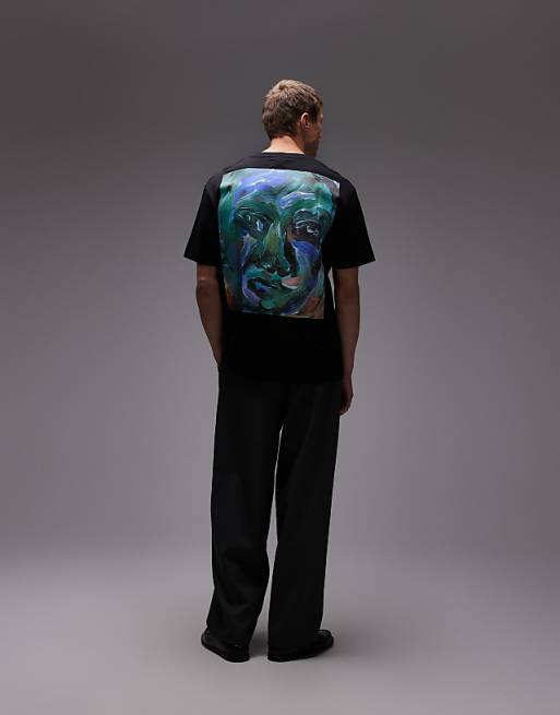 Topman Oversized Fit T-shirt With Front And Back Painted Face Graphic In Black