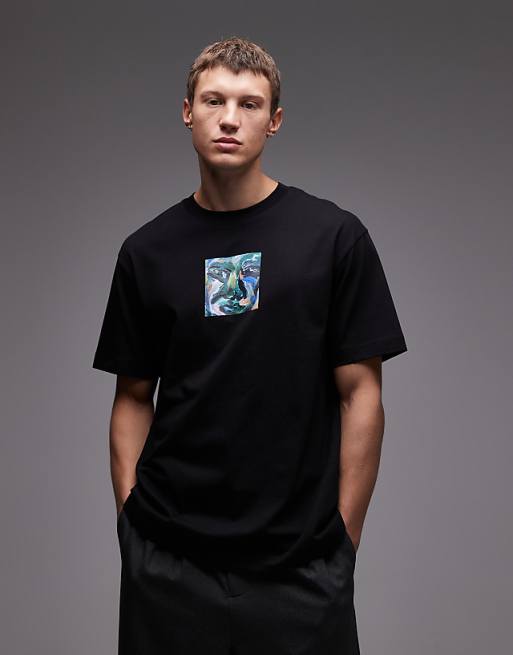 Topman Oversized Fit T-shirt With Front And Back Painted Face Graphic In Black