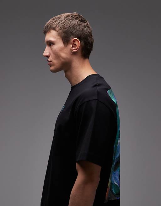 Topman Oversized Fit T-shirt With Front And Back Painted Face Graphic In Black