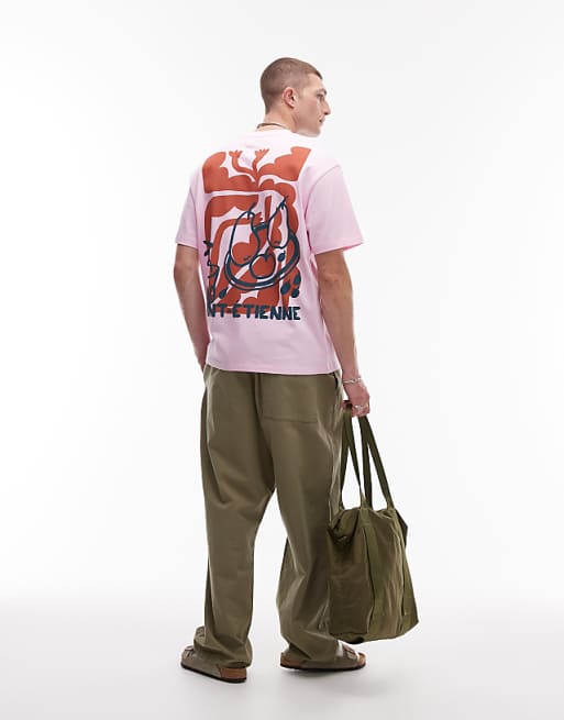 Topman Oversized Fit T-shirt With Front And Back Saint Etienne Print In Pink