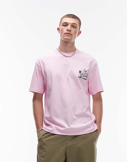 Topman Oversized Fit T-shirt With Front And Back Saint Etienne Print In Pink