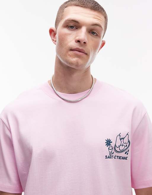 Topman Oversized Fit T-shirt With Front And Back Saint Etienne Print In Pink