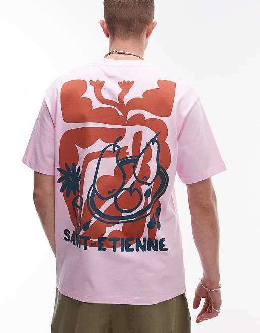 Topman oversized fit t-shirt with front and back Saint Etienne print in pink