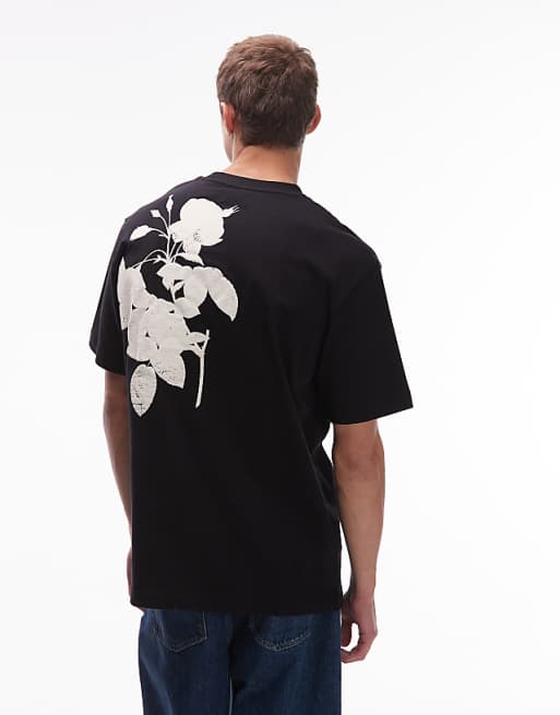Topman Oversized Fit T-shirt With Mono Floral Print In Black