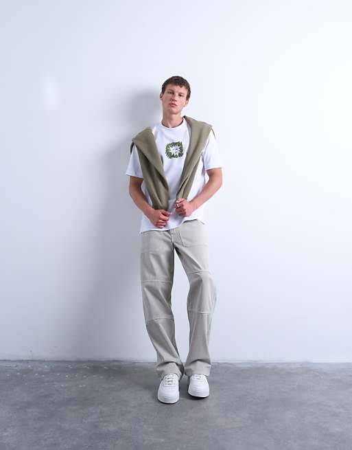 Topman Oversized Fit T-shirt With Sun Doodle Print And Embroidery In White