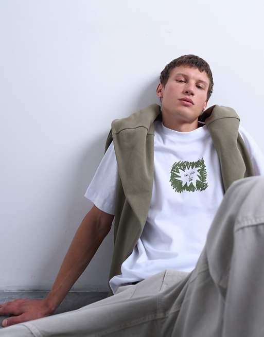 Topman oversized fit t-shirt with sun doodle print and embroidery in white
